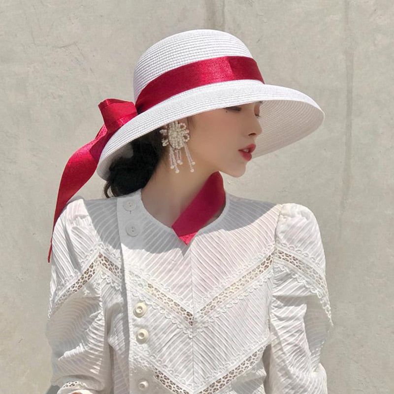 2024 Summer hat new female sun hat folding beach hat big brim travel sunscreen Hepburn wind sun hat travel
