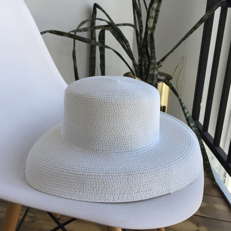 2024 Summer hat new female sun hat folding beach hat big brim travel sunscreen Hepburn wind sun hat travel 6 55-58CM