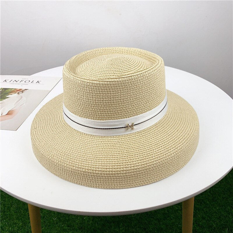 2024 Summer hat new female sun hat folding beach hat big brim travel sunscreen Hepburn wind sun hat travel 14 55-58CM