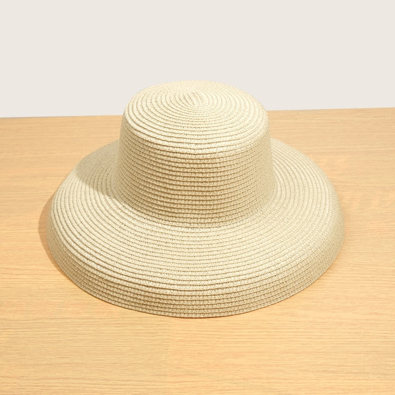 2024 Summer hat new female sun hat folding beach hat big brim travel sunscreen Hepburn wind sun hat travel 8 55-58CM