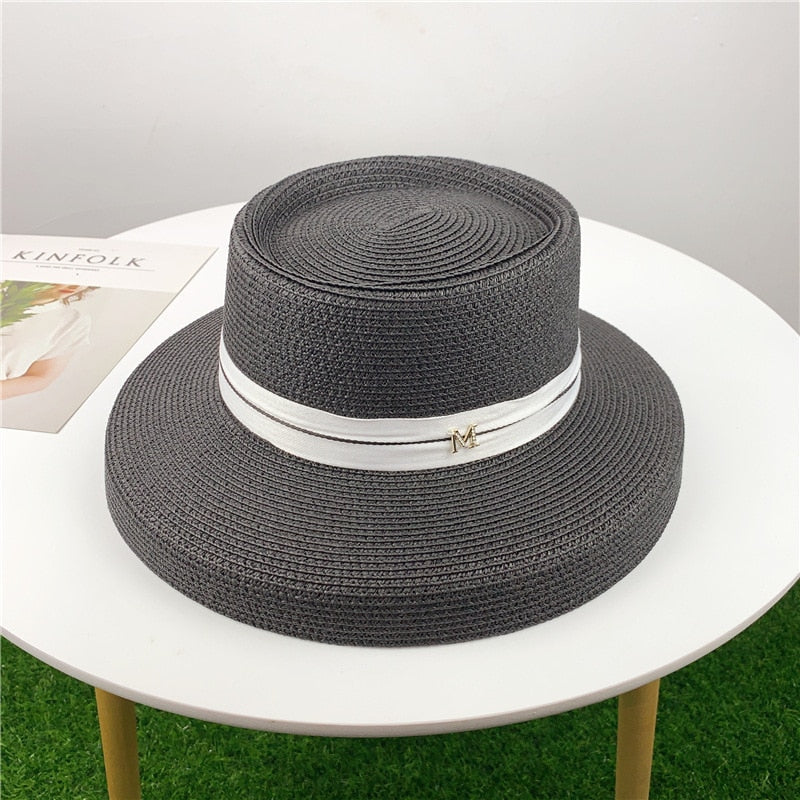 2024 Summer hat new female sun hat folding beach hat big brim travel sunscreen Hepburn wind sun hat travel 12 55-58CM