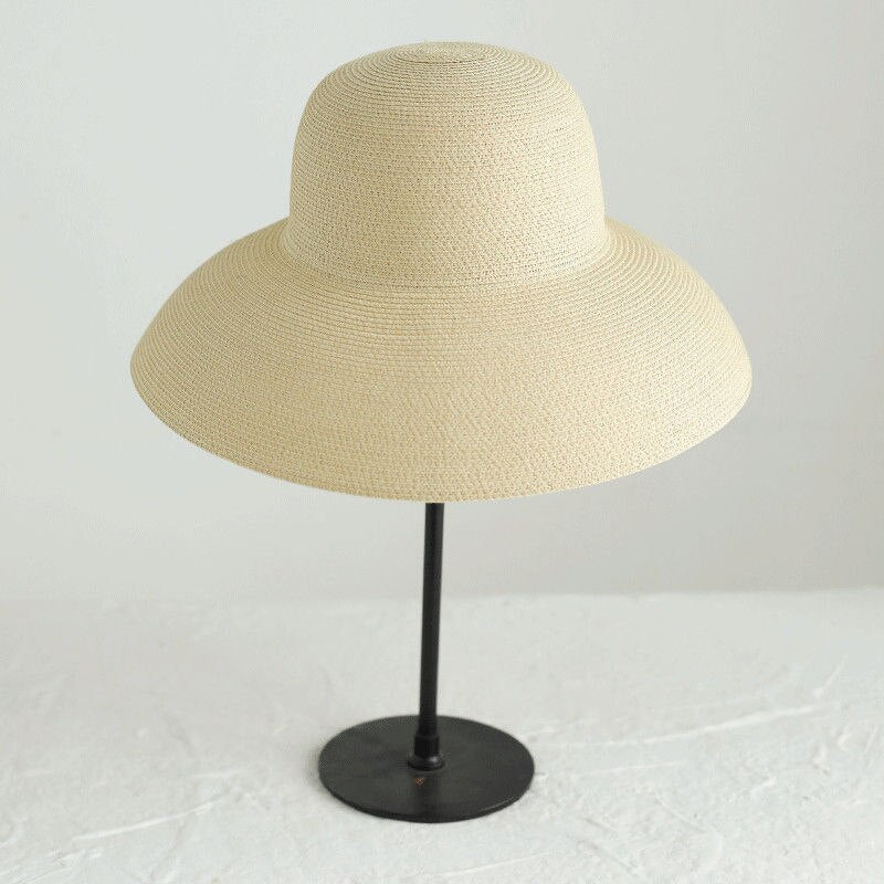 2024 Summer hat new female sun hat folding beach hat big brim travel sunscreen Hepburn wind sun hat travel 1 55-58CM