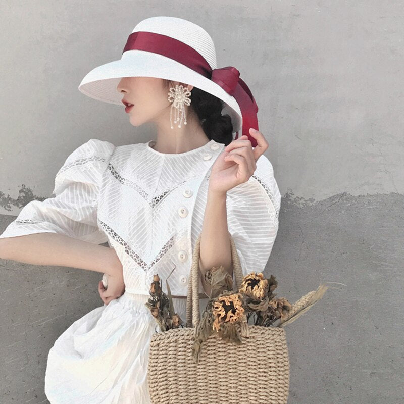 2024 Summer hat new female sun hat folding beach hat big brim travel sunscreen Hepburn wind sun hat travel