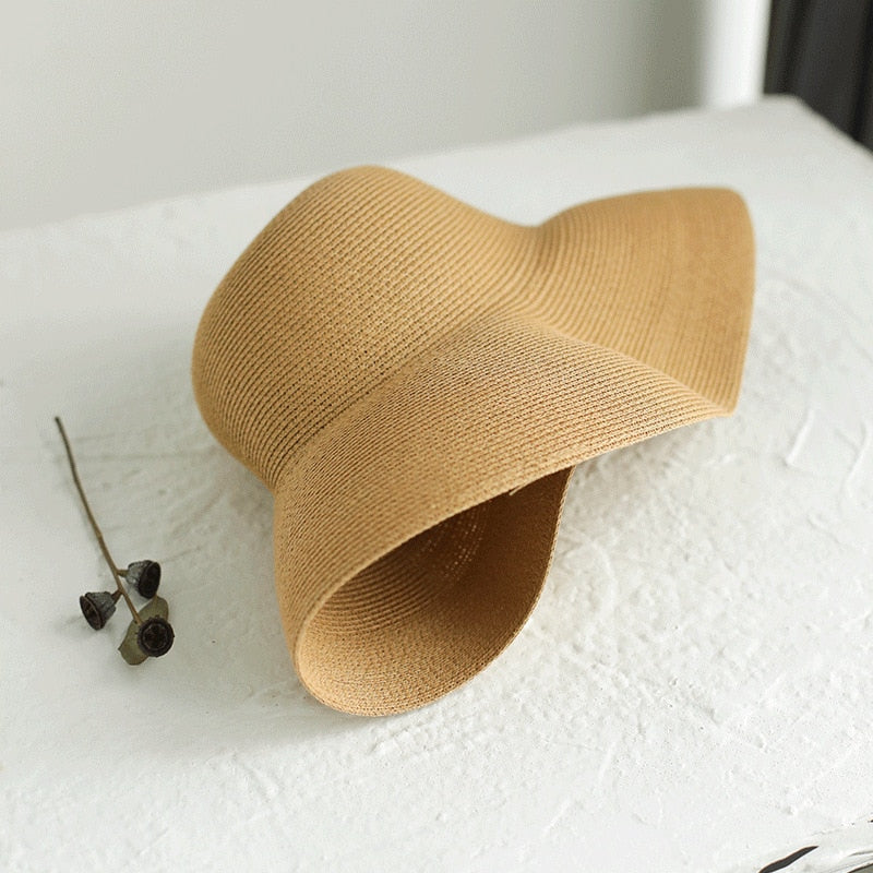 2024 Summer hat new female sun hat folding beach hat big brim travel sunscreen Hepburn wind sun hat travel