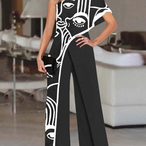2024 VONDA Women's Summer Rompers Elegant Office Formal Jumpsuits Casual Solid One Shoulder Sexy Loose Party Overalls Oversized Style C Black
