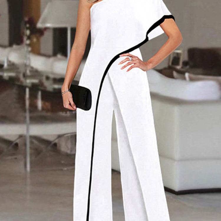 2024 VONDA Women's Summer Rompers Elegant Office Formal Jumpsuits Casual Solid One Shoulder Sexy Loose Party Overalls Oversized White