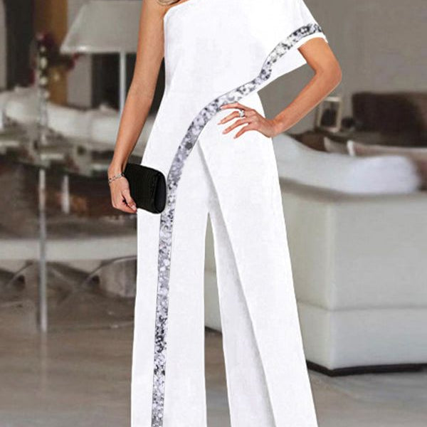 2024 VONDA Women's Summer Rompers Elegant Office Formal Jumpsuits Casual Solid One Shoulder Sexy Loose Party Overalls Oversized Style B White