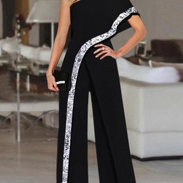 2024 VONDA Women's Summer Rompers Elegant Office Formal Jumpsuits Casual Solid One Shoulder Sexy Loose Party Overalls Oversized Style B Black