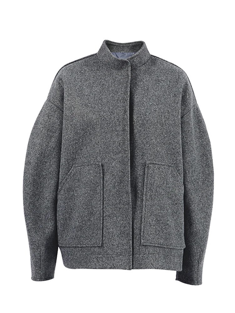 2024 Winter Autumn Women Loose Solid Jacket Long Sleeve Coat Female Baseball Coat Fashion Casual Ladies Minimalism Overcoa Gray