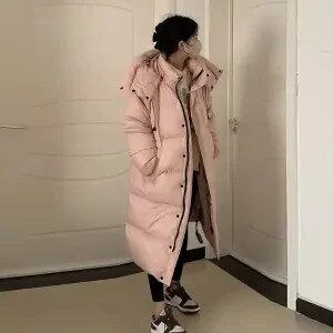 2024 Winter New Long Down Padded Jacket Women Parkas Fashion Thick Warm Cotton Clothes Female Outerwear Loose Overcoat Tide W013 Pink