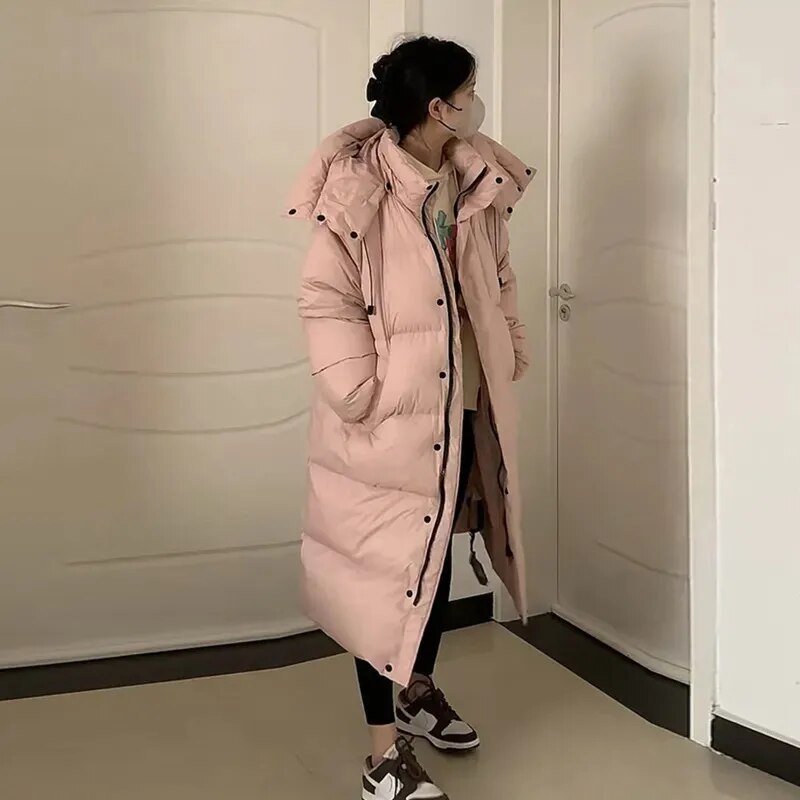 2024 Winter New Long Down Padded Jacket Women Parkas Fashion Thick Warm Cotton Clothes Female Outerwear Loose Overcoat Tide W013