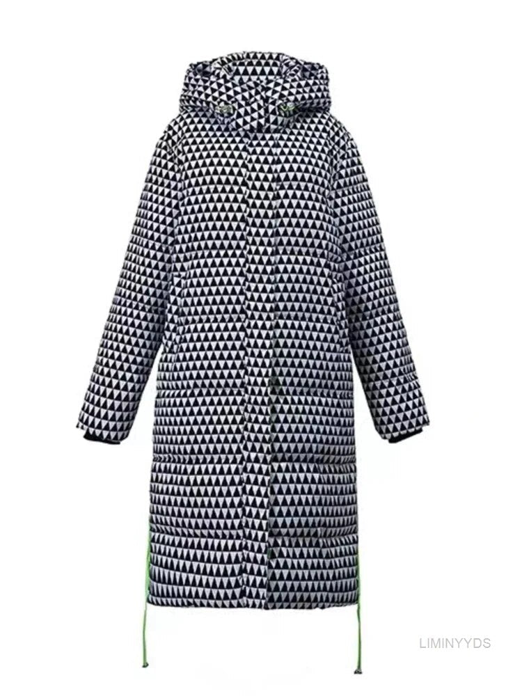 2024 Winter Warm Parka Plaid Long Sonw Coat Women's Fashion Thicken Hooded Puffer Jacket Female Windproof Warm Outwear