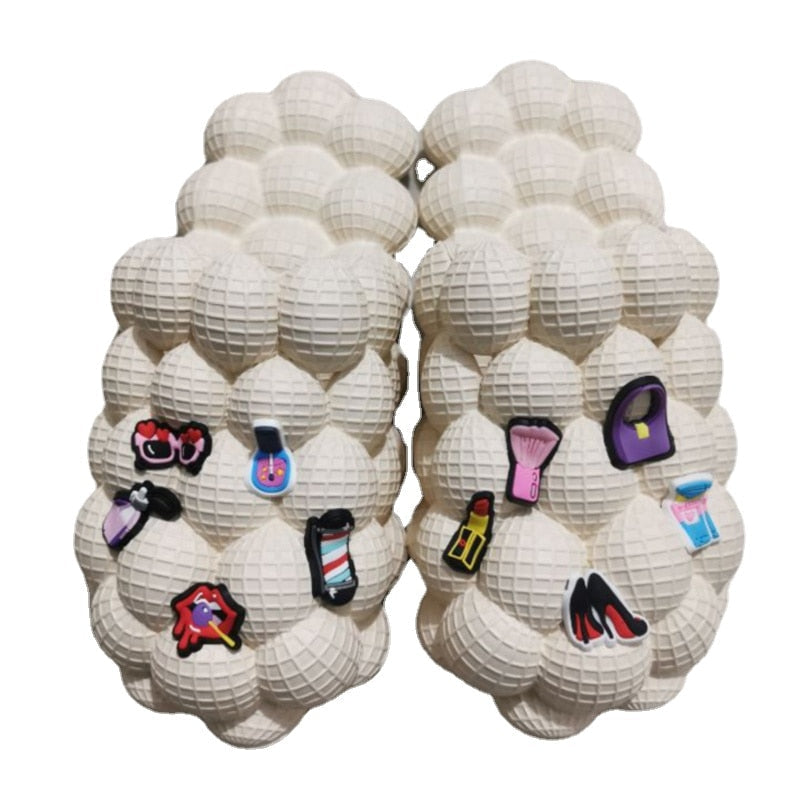2024 Women Fashion Personality Indoor Bathroom Bubble Slides With Charms Men Lady Beach Thick Sole Massage Slippers