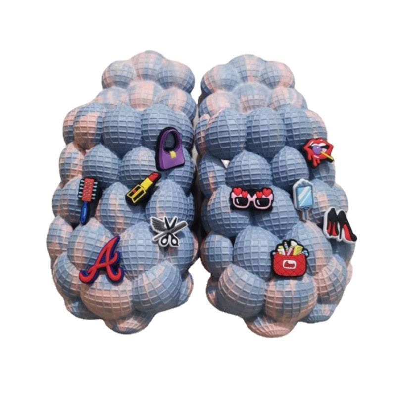 2024 Women Fashion Personality Indoor Bathroom Bubble Slides With Charms Men Lady Beach Thick Sole Massage Slippers