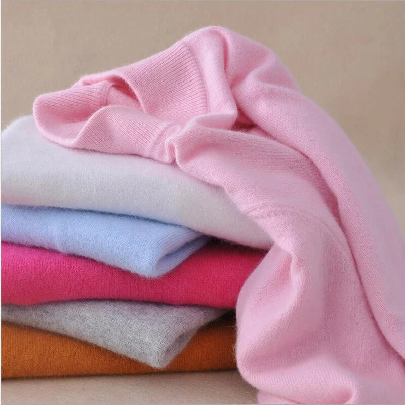 2024 Women Winter Spring Warm Solid Knitted Soft Cashmere Wool Blend Slim Pullover Jumper Sweater Top