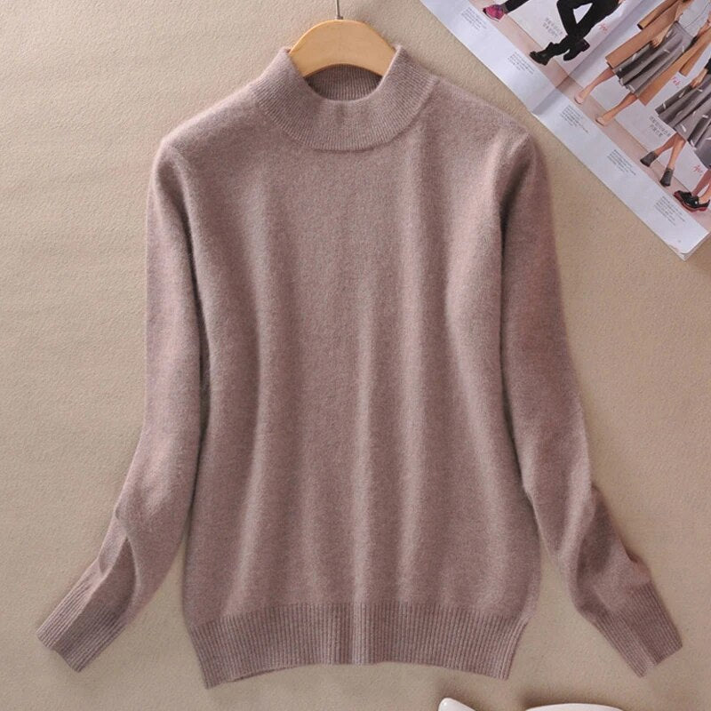 2024 Women Winter Spring Warm Solid Knitted Soft Cashmere Wool Blend Slim Pullover Jumper Sweater Top