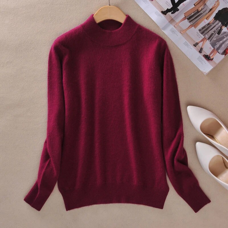 2024 Women Winter Spring Warm Solid Knitted Soft Cashmere Wool Blend Slim Pullover Jumper Sweater Top