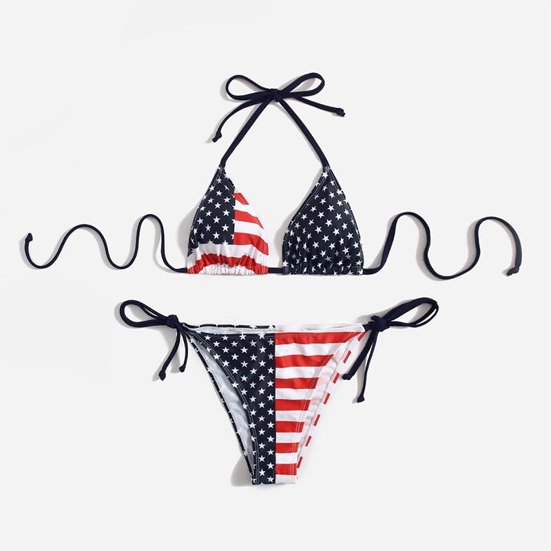 2024 Women's New Bikini Two Pieces Swimwear, US Flag Sexy Set, Beach Vacation Camping Swimwear Brazil suit for Independence Day