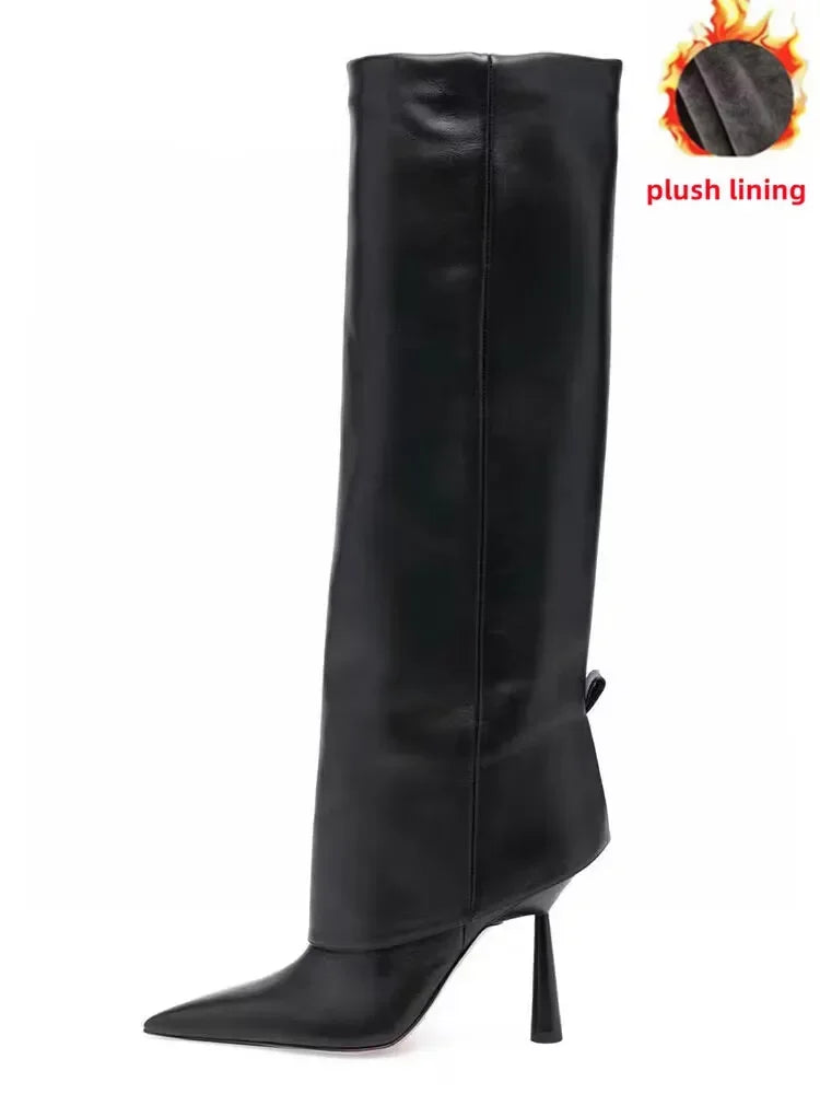 2024 Women's New Knee Length Boots Fashion Pointed Thin High Heel Trouser Sleeve Boots Autumn and Winter Large Size Boots