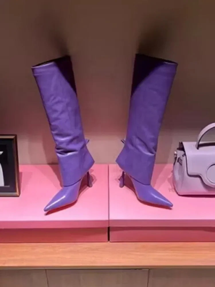 2024 Women's New Knee Length Boots Fashion Pointed Thin High Heel Trouser Sleeve Boots Autumn and Winter Large Size Boots