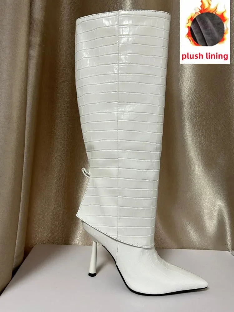 2024 Women's New Knee Length Boots Fashion Pointed Thin High Heel Trouser Sleeve Boots Autumn and Winter Large Size Boots