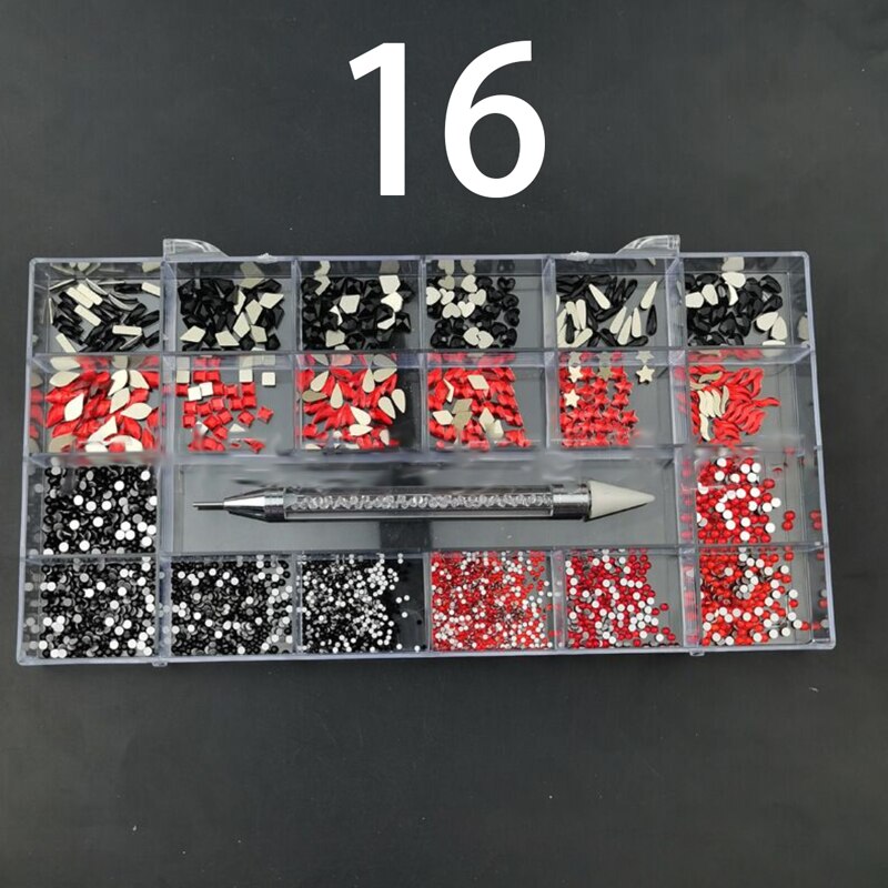 21 Grids Nail Decorations Box Packing AB Gold 3D Non-HotFix FlatBack Nail Art Rhinestones with Dot Pen Set Beauty Stones 16