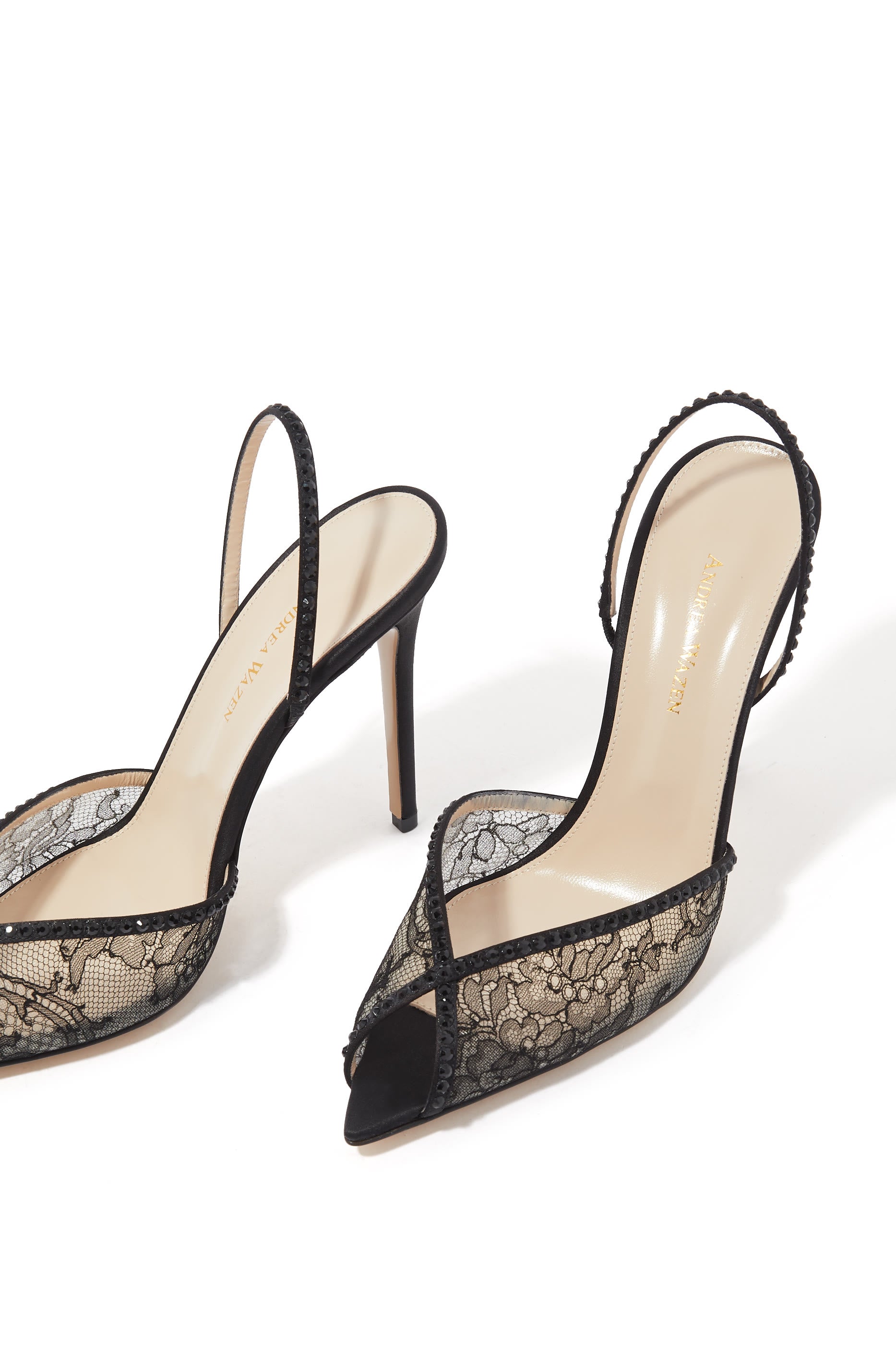 Blue Lace Rhinestone Women Sandals Pointed Toe Stiletto Embroidered High Heel Back Strap New Slip On Pull On Narrow Band Shoes