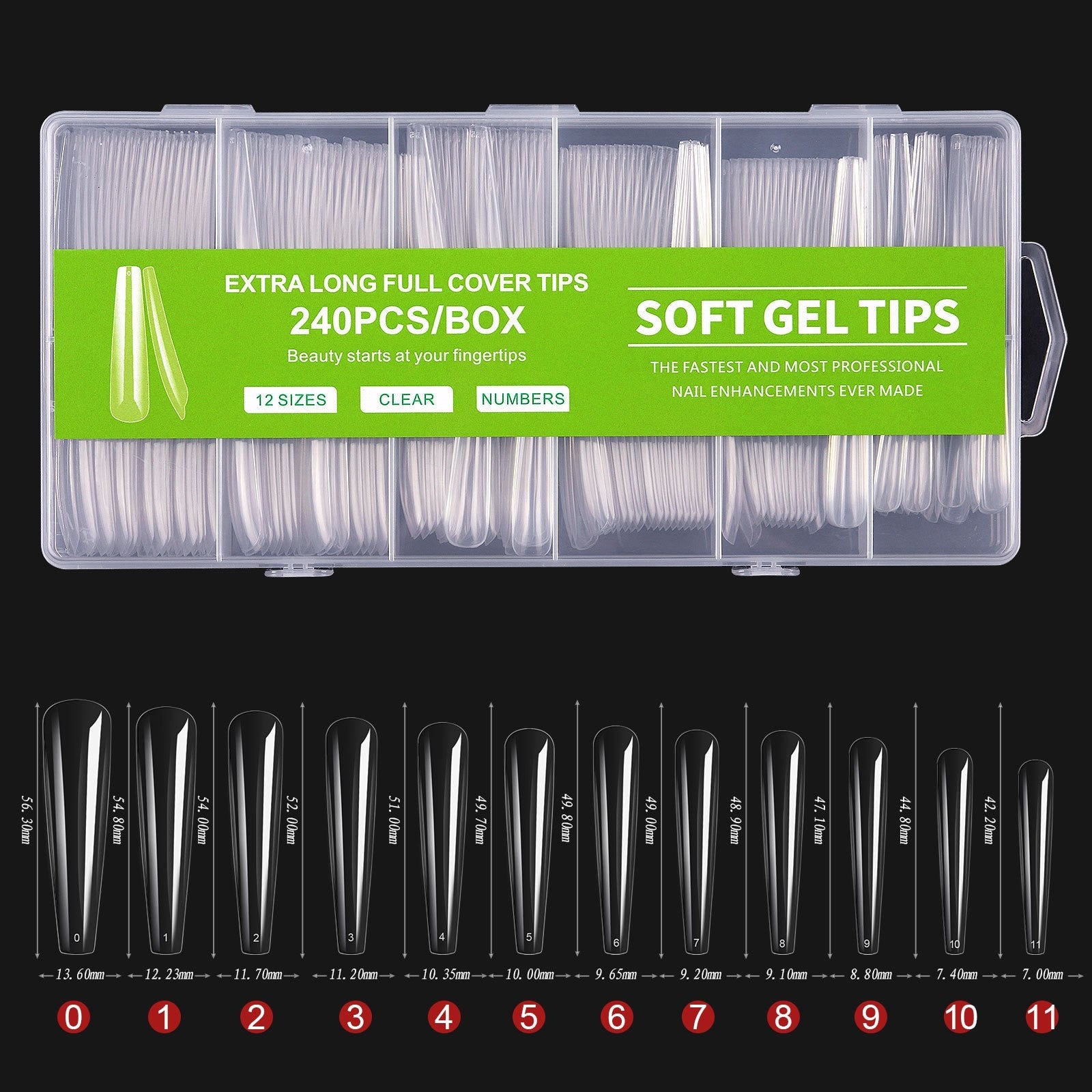 240pcs Long Half Extra False Nail XXXL Full Cover Nail Tips Transparent Press on Acrylic Salon Supply False Nails Nail Art Tool E-Green