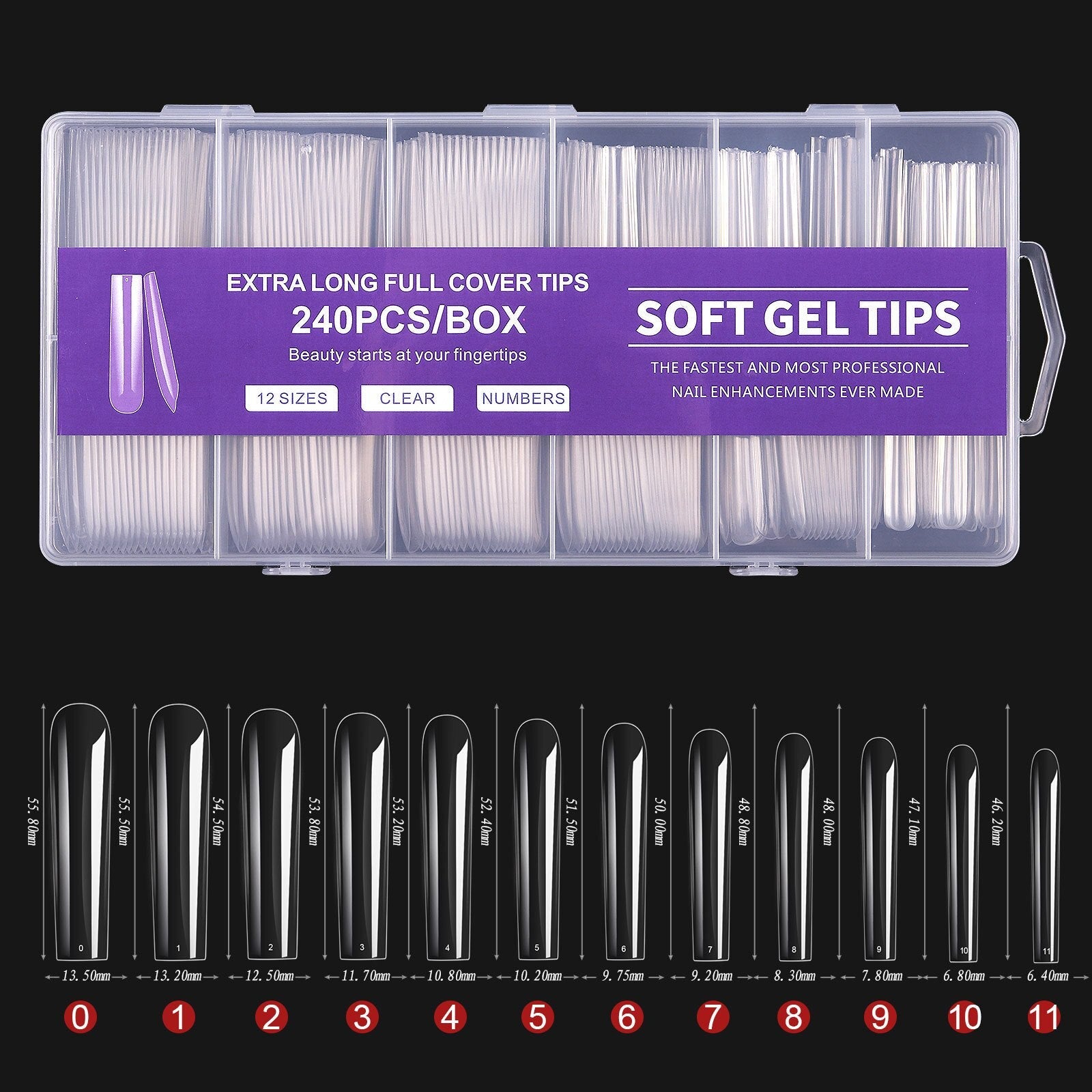 240pcs Long Half Extra False Nail XXXL Full Cover Nail Tips Transparent Press on Acrylic Salon Supply False Nails Nail Art Tool C-Purple