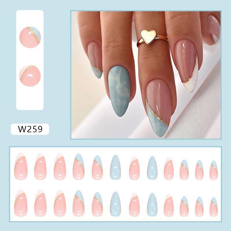 24P Removable Ballerina Press On Nail Art Long Round Head Fake Nails Full Cover Artificial Wearing Reusable False Nails Finished W259