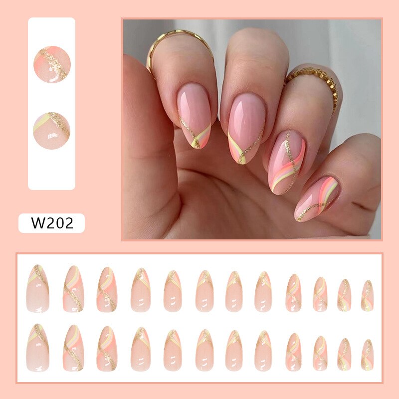 24P Removable Ballerina Press On Nail Art Long Round Head Fake Nails Full Cover Artificial Wearing Reusable False Nails Finished W202