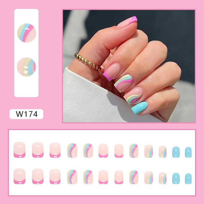 24P Removable Ballerina Press On Nail Art Long Round Head Fake Nails Full Cover Artificial Wearing Reusable False Nails Finished W174