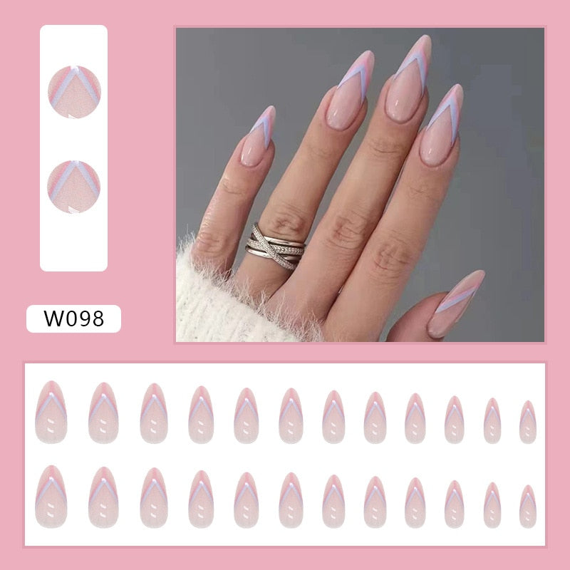 24P Removable Ballerina Press On Nail Art Long Round Head Fake Nails Full Cover Artificial Wearing Reusable False Nails Finished W098