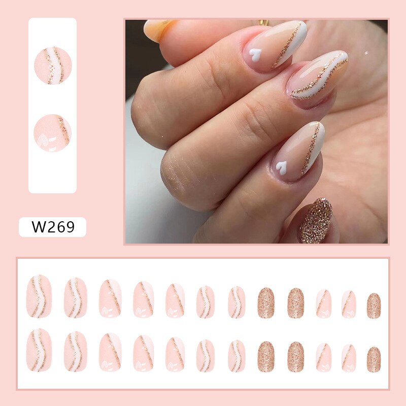 24P Removable Ballerina Press On Nail Art Long Round Head Fake Nails Full Cover Artificial Wearing Reusable False Nails Finished W269
