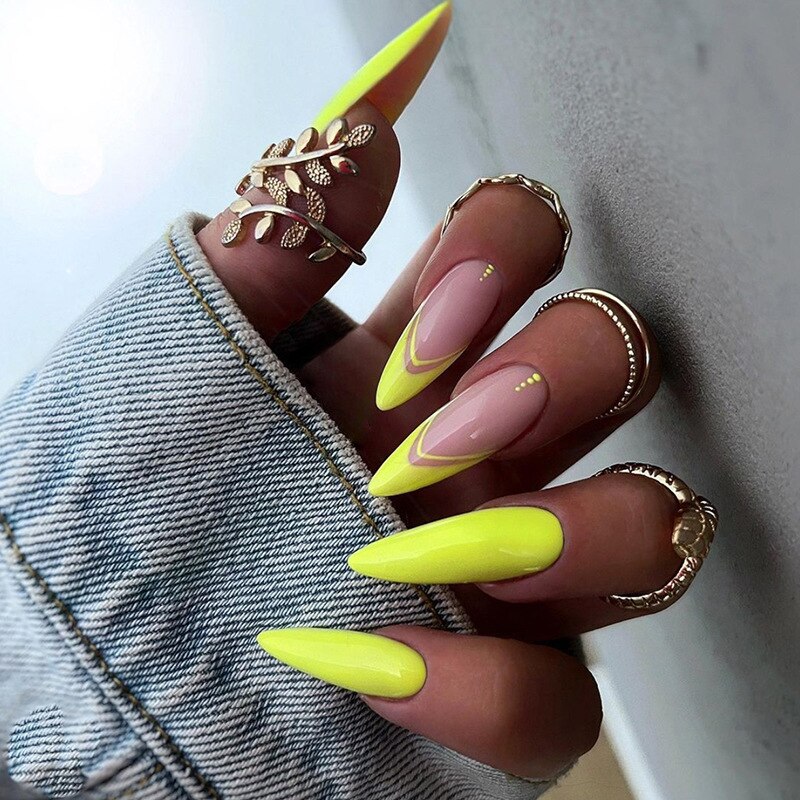24Pcs Almond False Nails Pointed Head Wearable Fake Nails Pink Leopard Print Design Stiletto Press on Nails Full Cover Nail Tips