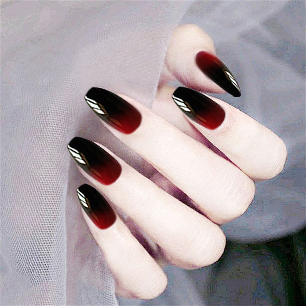 24Pcs Ballet French Coffin False Nails With Flowers Diamonds Designs Press On Fake Nails Detachable Acrylic Manicure Tips BB1