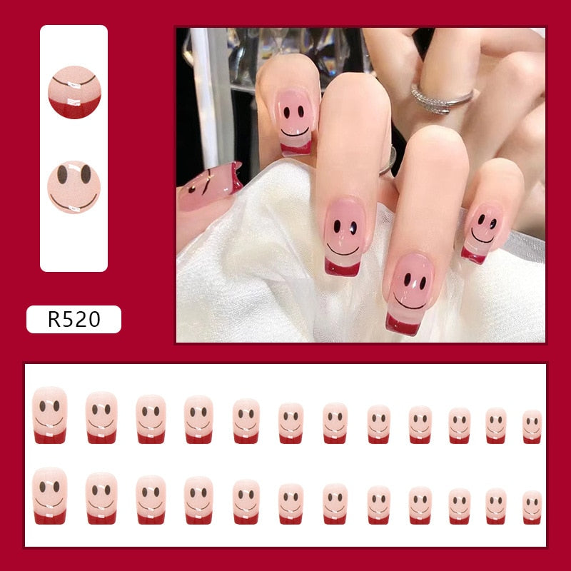 24Pcs/Box Sweet Short Round/Square Head False Nail Art Full Cover Detachable Artificial Fake Nails Ballerina Press on Nails Tips R520