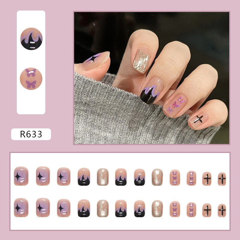 24Pcs/Box Sweet Short Round/Square Head False Nail Art Full Cover Detachable Artificial Fake Nails Ballerina Press on Nails Tips R633