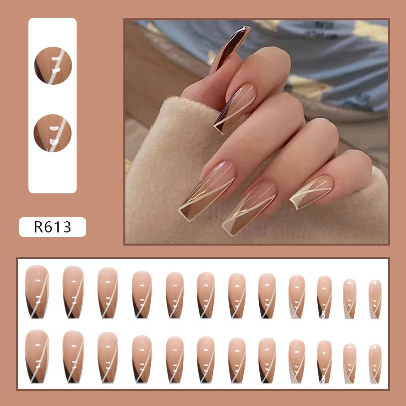 24Pcs/Box Sweet Short Round/Square Head False Nail Art Full Cover Detachable Artificial Fake Nails Ballerina Press on Nails Tips R613