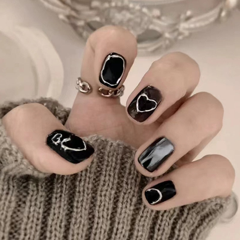 24Pcs/Box Sweet Short Round/Square Head False Nail Art Full Cover Detachable Artificial Fake Nails Ballerina Press on Nails Tips