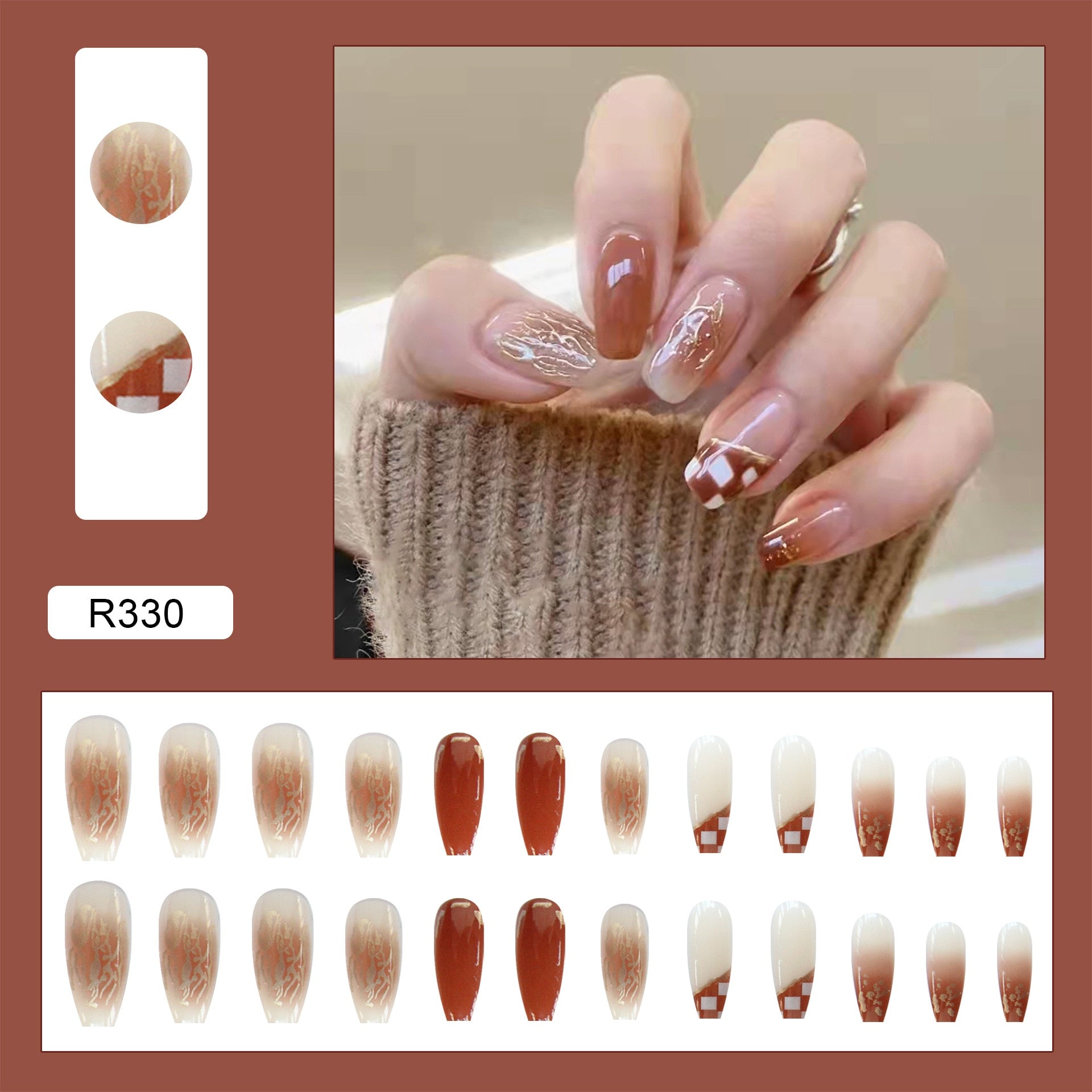 24Pcs/Box Sweet Short Round/Square Head False Nail Art Full Cover Detachable Artificial Fake Nails Ballerina Press on Nails Tips R330