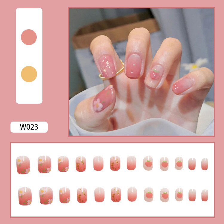 24Pcs/Box Sweet Short Round/Square Head False Nail Art Full Cover Detachable Artificial Fake Nails Ballerina Press on Nails Tips W023