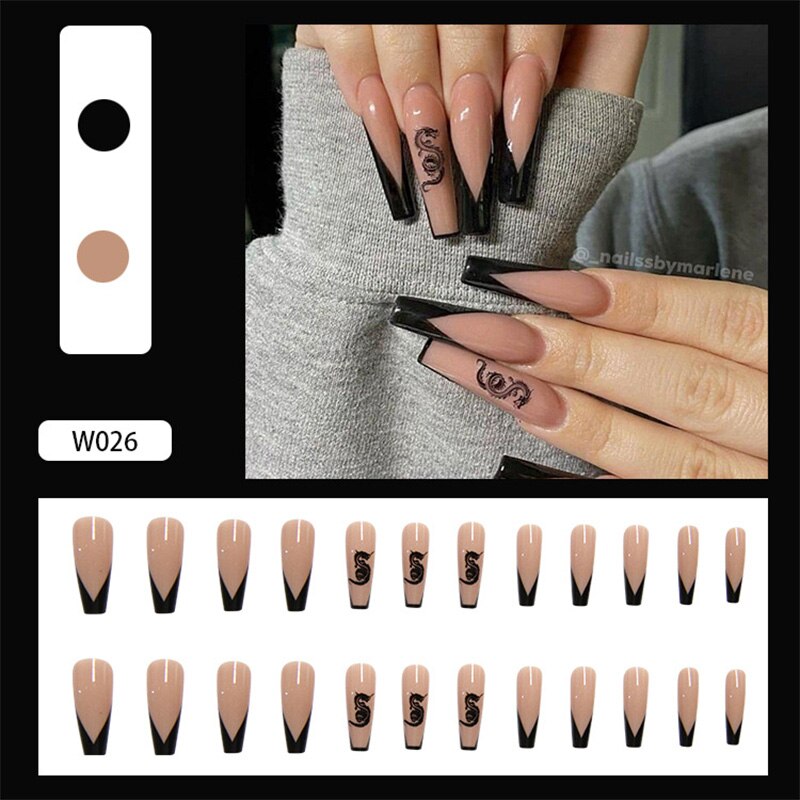 24Pcs/Box White French Fake Nails Press on Long XL Length Rhinestone Design False Nails Full Cover Acrylic Nail Tips JZJ-W026