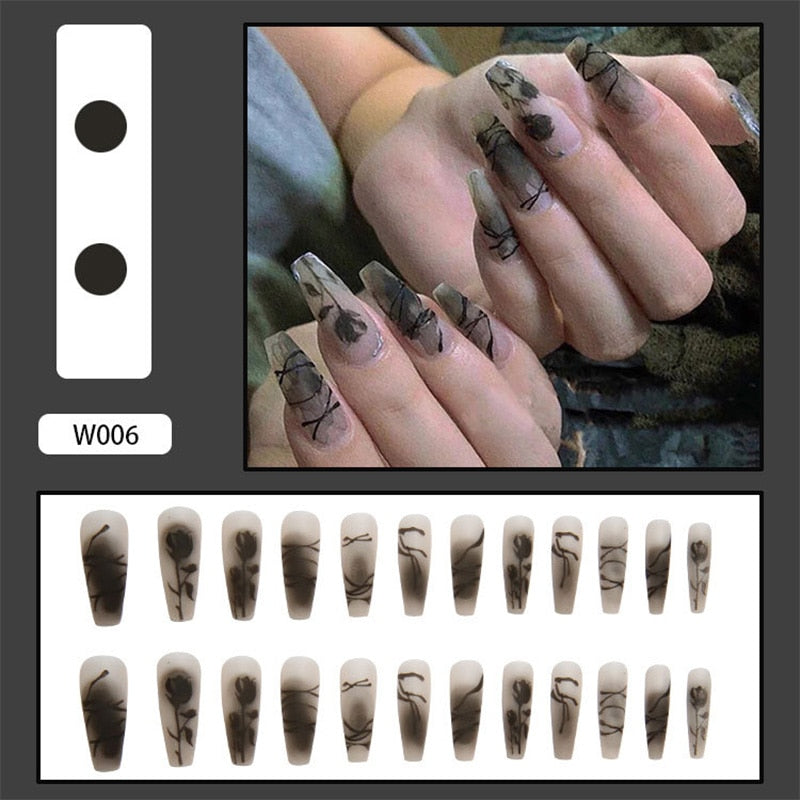 24Pcs/Box White French Fake Nails Press on Long XL Length Rhinestone Design False Nails Full Cover Acrylic Nail Tips JZJ-W006