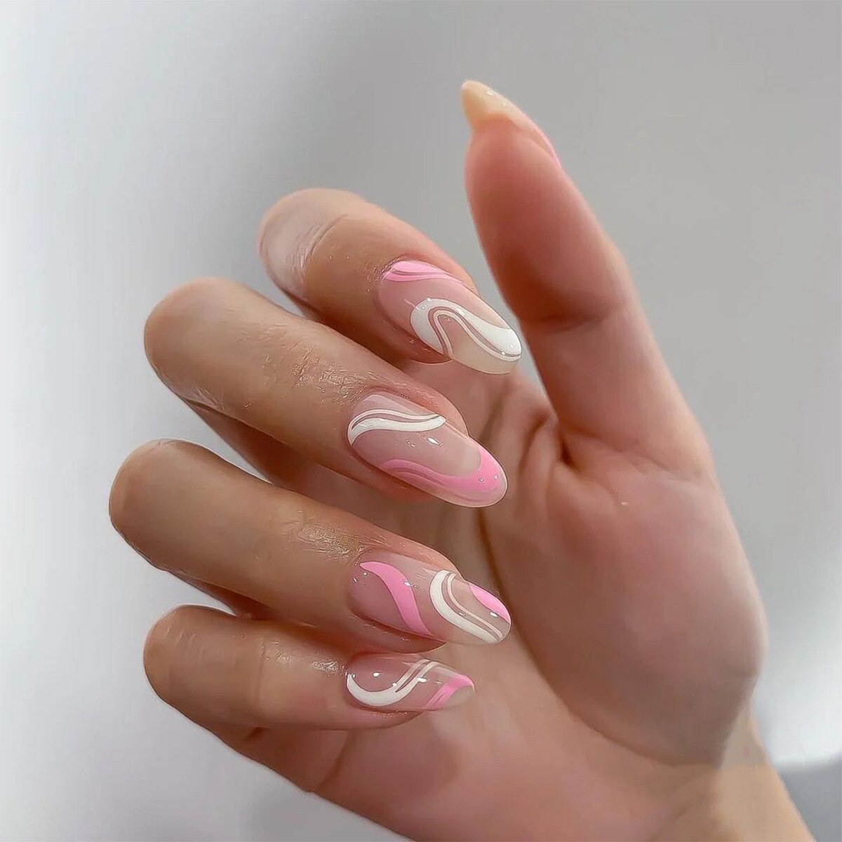 24Pcs/Box White French Fake Nails Press on Long XL Length Rhinestone Design False Nails Full Cover Acrylic Nail Tips JZJ-JP1077