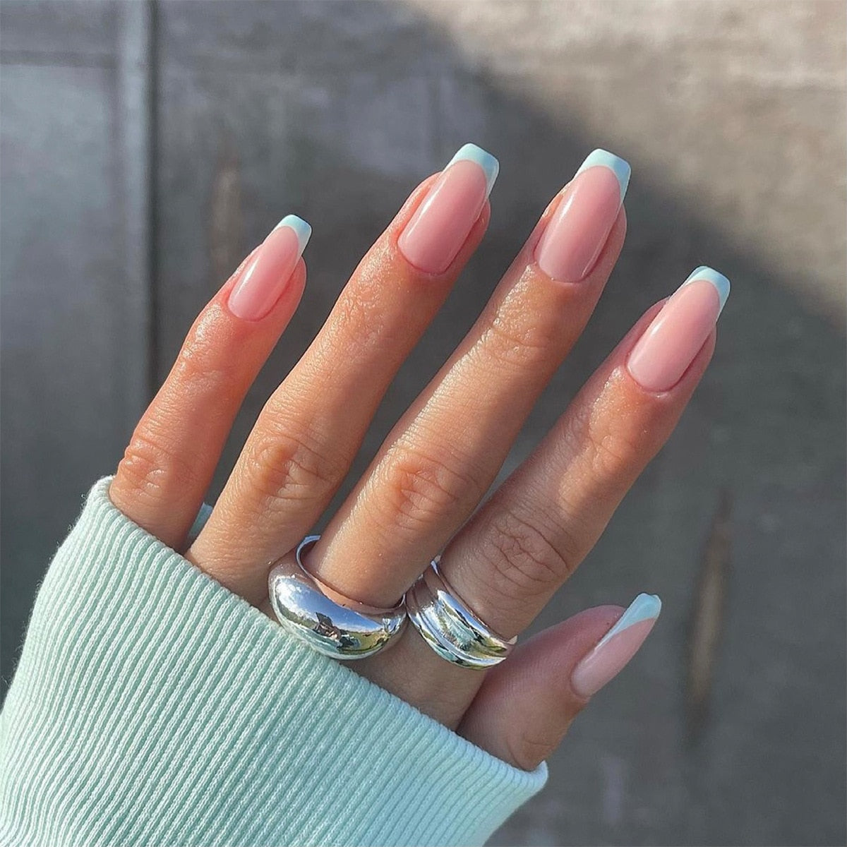 24Pcs/Box White French Fake Nails Press on Long XL Length Rhinestone Design False Nails Full Cover Acrylic Nail Tips JZJP-JP1109