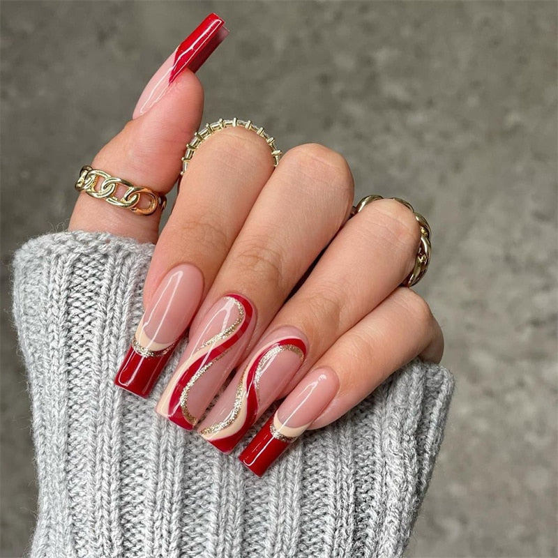 24Pcs/Box White French Fake Nails Press on Long XL Length Rhinestone Design False Nails Full Cover Acrylic Nail Tips JZJP-JP1455