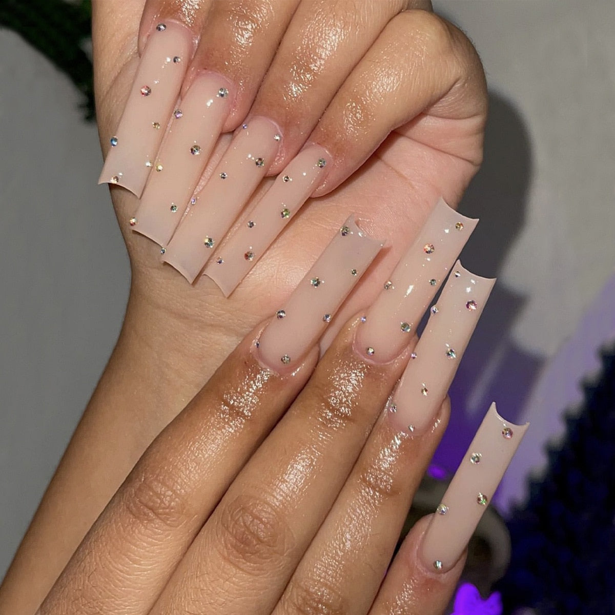 24Pcs Christmas Exclusive False Nails Wearable Long Xmas Style Fake Nails Elk Snowflake Design Full Cover Press on Nail tips XY-40-20