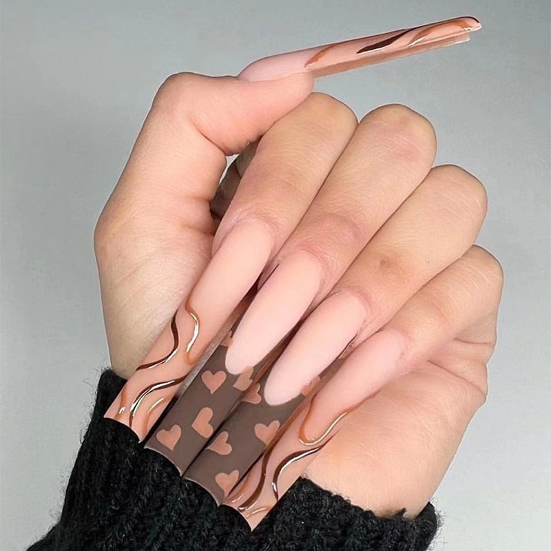 24Pcs Christmas Exclusive False Nails Wearable Long Xmas Style Fake Nails Elk Snowflake Design Full Cover Press on Nail tips 80