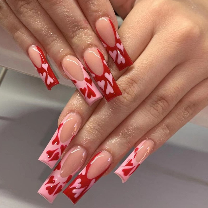 24Pcs Christmas Exclusive False Nails Wearable Long Xmas Style Fake Nails Elk Snowflake Design Full Cover Press on Nail tips 349